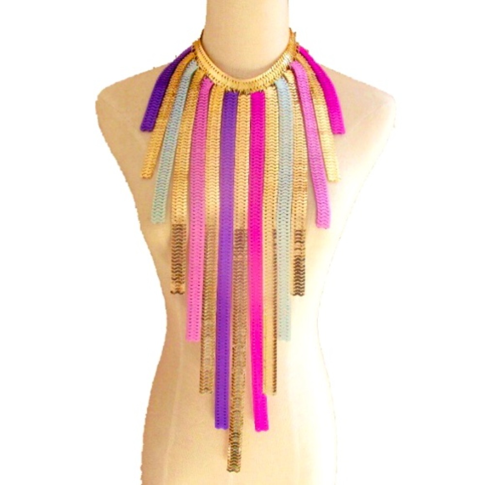 Long Fringe Metal Statement Body Chain Necklace